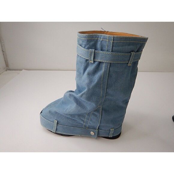 Yolkomo Women's Fold Over Knee High Denim Boots with Zipper Lock, Size 9.5 - Picture 3 of 7